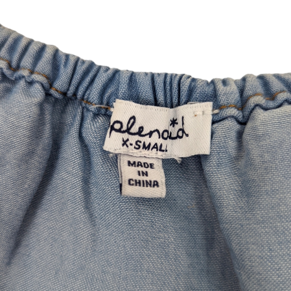 Splendid Chambray Romper Jumpsuit Womens XS Blue Tencel Off The Shoulder - Picture 11 of 15